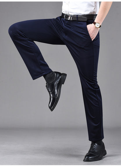 Business Casual Pants Men's Vertical Straight Dress Men's Spring and Summer Loose plus size Non-ironing Long Pants Stretch Pants