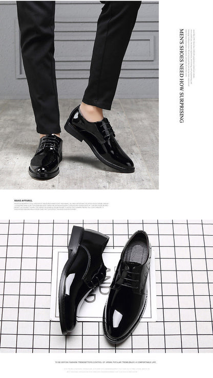 Men's Business Formal Wear Genuine Leather Black Patent Leather Shoes Men's Trendy Shoes for Work Spring and Autumn Korean Style British Pointed Toe Men's Shoes