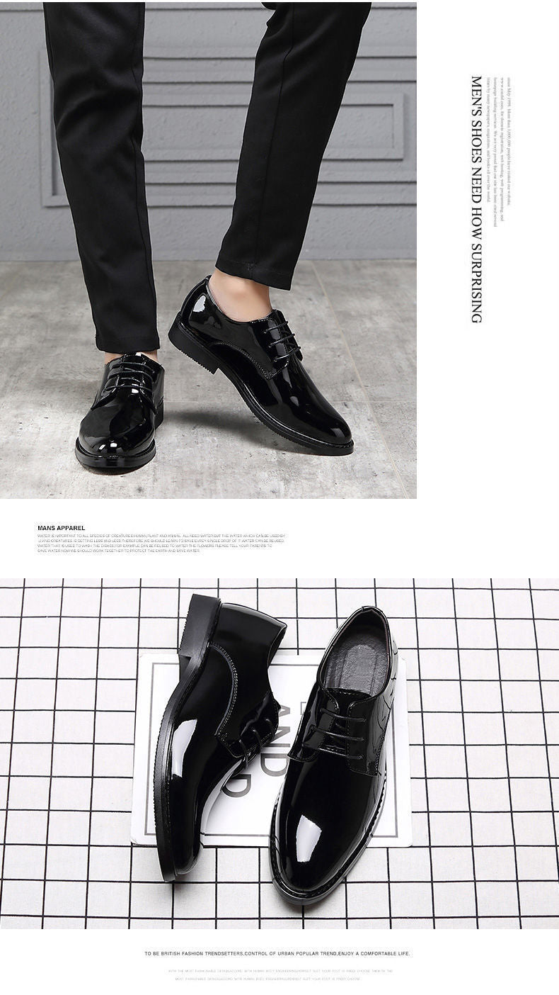 Men's Business Formal Wear Genuine Leather Black Patent Leather Shoes Men's Trendy Shoes for Work Spring and Autumn Korean Style British Pointed Toe Men's Shoes