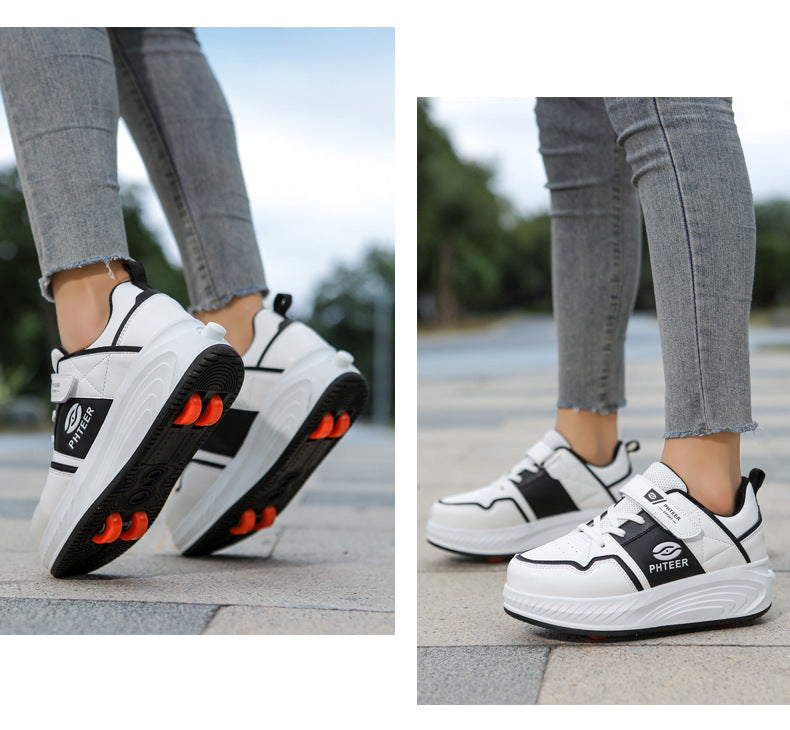 Girls' Roller Shoes Autumn and Winter New Model Children's Four-Wheel Automatic Sliding Skates for Older Kids Sports Roller Shoes