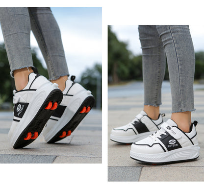 Girls' Roller Shoes Autumn and Winter New Model Children's Four-Wheel Automatic Sliding Skates for Older Kids Sports Roller Shoes