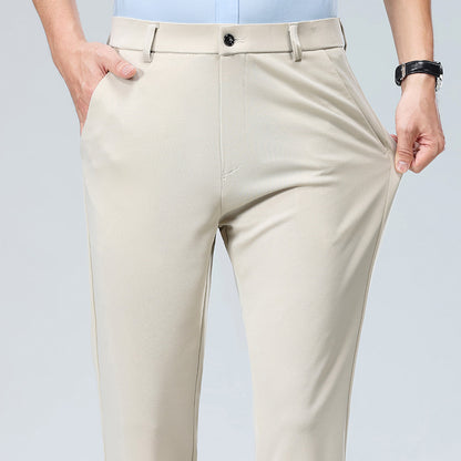 Wholesale casual pants men's four-sided elastic fabric summer ice silk pants trousers trousers high waist breathable iron-free formal trousers