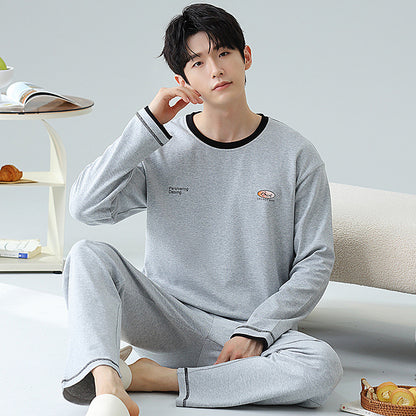 Plus Size 5XL 100% Cotton Men's Long-Sleeved Pajamas Spring & Fall Long-Sleeved 105kg Can Be Worn Outside Home Clothes Set