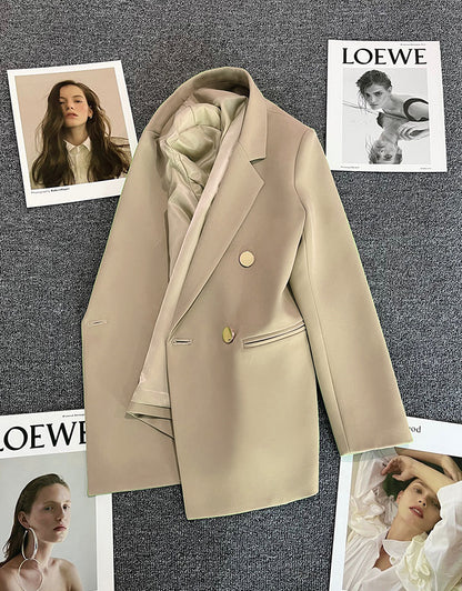 Green Metal Buckle Korean Style 2024 Spring and Autumn New Milk White Suit Jacket Women's Casual All-match High-end Suit