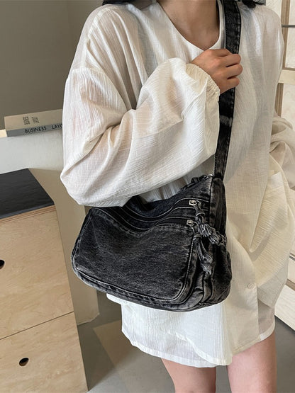 Casual Denim Shoulder Bag Japanese Harajuku Style Canvas Bag for Women 2026 New Large Capacity Simple Crossbody Bag