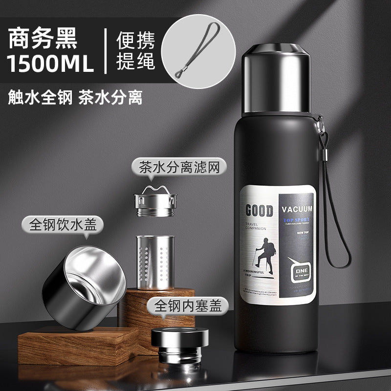 Outdoor Large-Capacity All-Steel Kettle for Men, Tea-Water Separation Vacuum Insulated Cup, 316 Stainless Steel Hiking Sports Water Cup