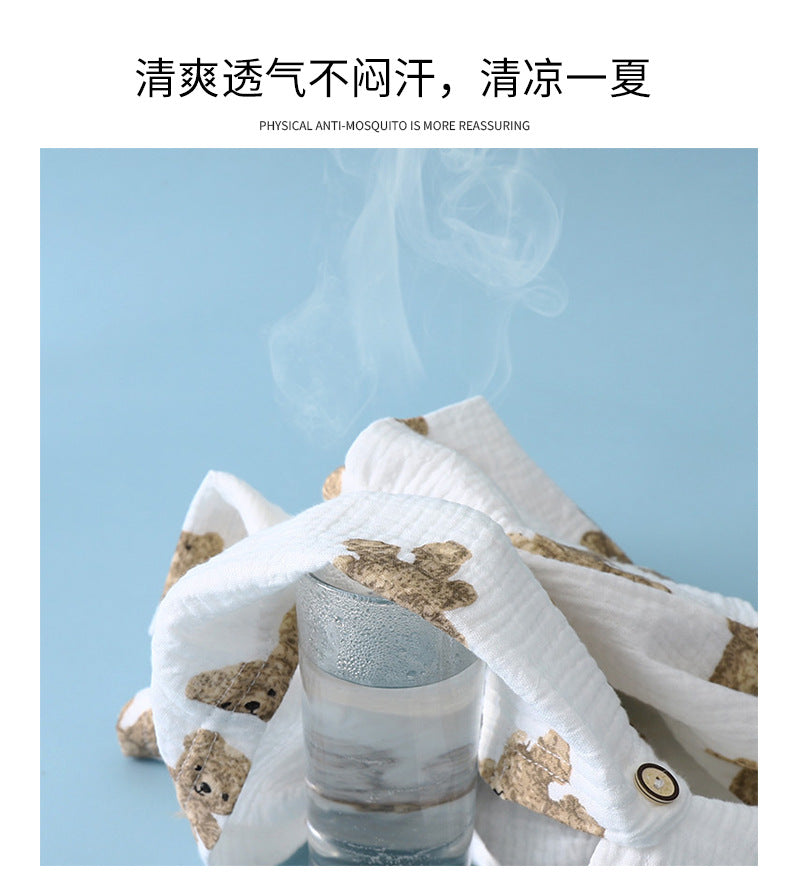 Children's Thin Double-Layer Gauze Pajamas Two-Piece Set Summer Girls Home Clothes Baby Boy Long-Sleeved Bloomers Set
