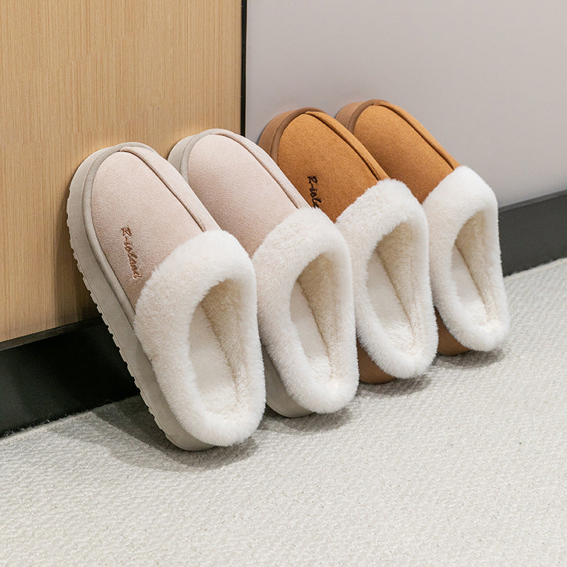 Cotton Slippers for Women in Autumn and Winter Indoor Home Non-Slip Fleece-Lined Warm Thick-Soled Couples Outer Wear Plush Cotton Shoes