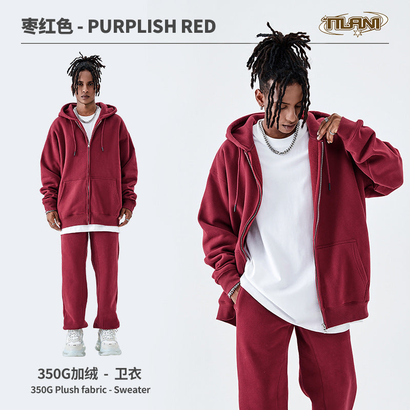 Tilani Men's Sweatshirt Cross-Border Casual Sports Suit Fashionable Pure Color Sweatshirt for Men and Women Simple Zipper Hoodie