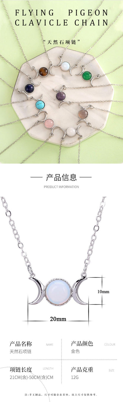 Turquoise Necklace European and American Tiger Eye Stone Choker Stainless Steel Accessories Moon Pendant Women's Non-Fading Gold Clavicle Chain