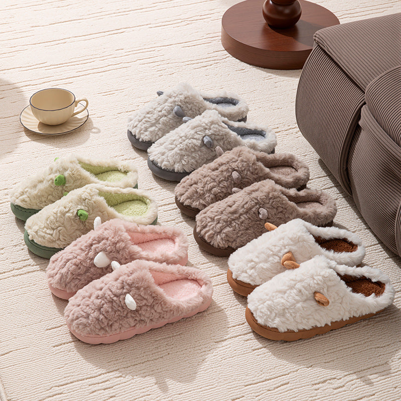Winter Cotton Slippers Cute Women's Ears Men's Couple Home Indoor Warm Confinement Shoes Non-Slip Plush Plush Slippers