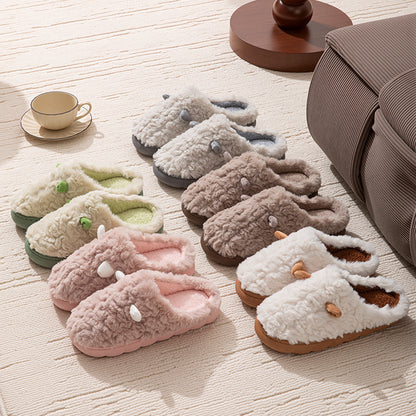 Winter Cotton Slippers Cute Women's Ears Men's Couple Home Indoor Warm Confinement Shoes Non-Slip Plush Plush Slippers
