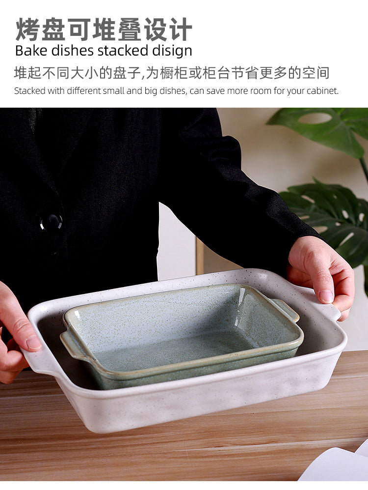 Cross-Border Scandinavian Style Kiln-Turned Baking Pan Amazon Square Steak Plate High-Value Tableware Available for Restaurants and Restaurants