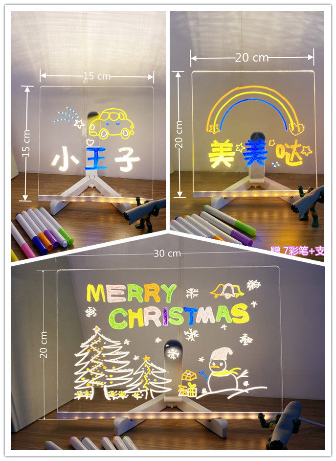 Children's Transparent Luminous Large Writing Board Household Erasable Small Whiteboard Acrylic Stand Message Board Cartoon with Light
