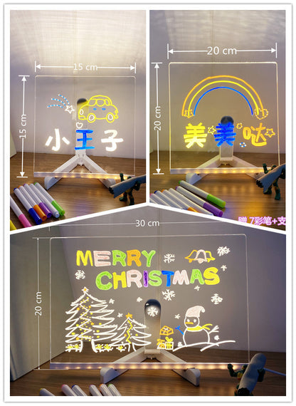 Children's Transparent Luminous Large Writing Board Household Erasable Small Whiteboard Acrylic Stand Message Board Cartoon with Light