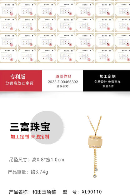 Source Factory S925 Sterling Silver Necklace Hetian Jade Passepartout Small Waist Tassel Pendant Summer Light Luxury Niche Accessories