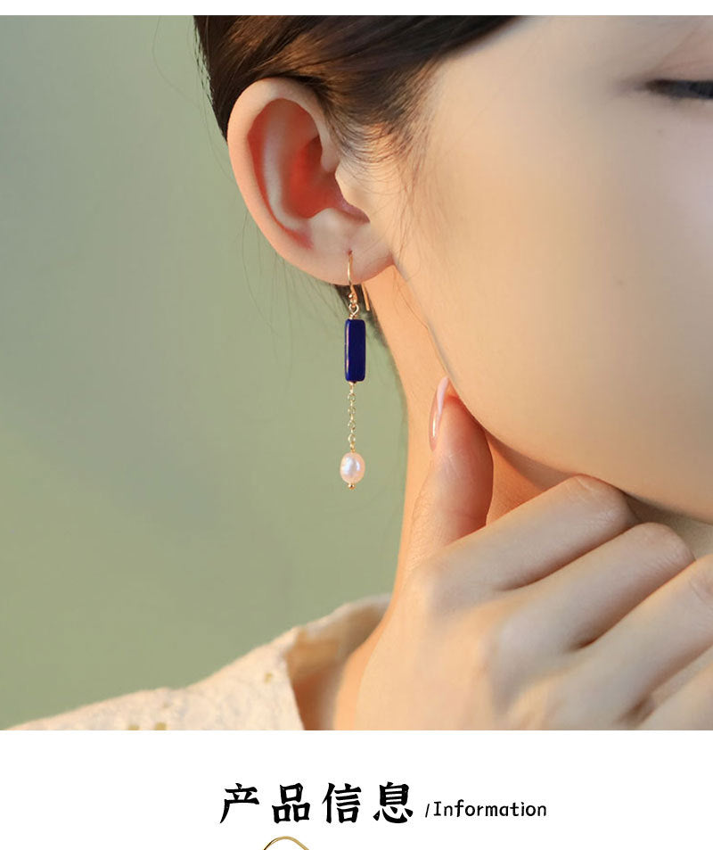 Glseevo Lapis Lazuli Natural Freshwater Pearl Earrings Accessible Luxury High-End Earrings Niche Retro Elegant Earrings