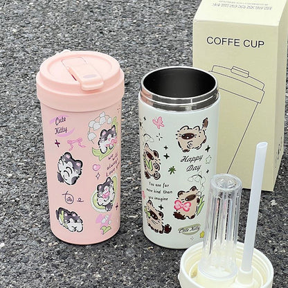 New cute thermos cup 316 stainless steel coffee cup portable double drink portable men's and women's straw accompanying cup