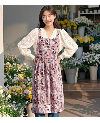 Floral Apron, High-Looking, Young Style, Anti-Fouling Suspenders, Flower Shop, Cafe, Cake Shop, Baking Work Clothes