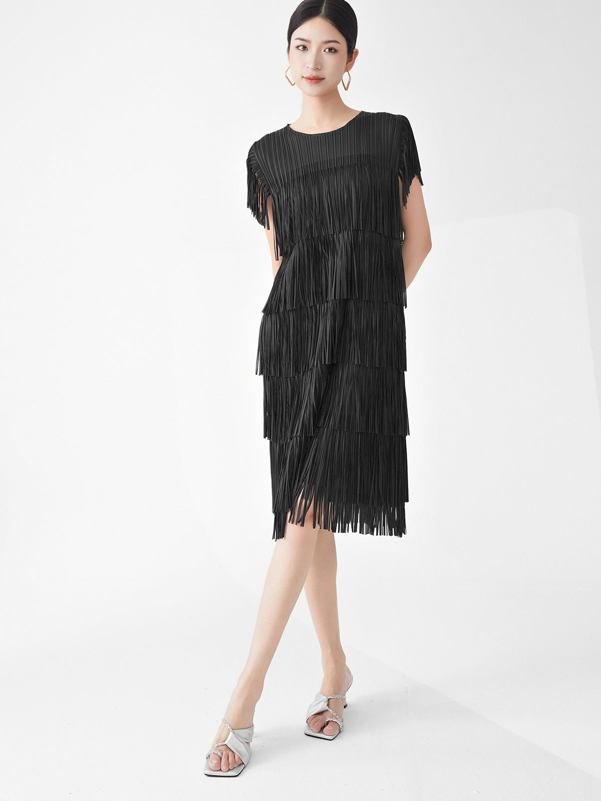 Miyake Hot Selling Dress Commuting Women's Summer Design Niche Drape Temperament Fashionable Elegant Tassel Midi Skirt