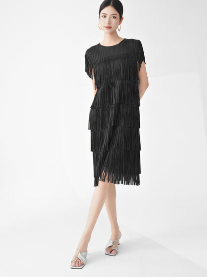 Miyake Hot Selling Dress Commuting Women's Summer Design Niche Drape Temperament Fashionable Elegant Tassel Midi Skirt