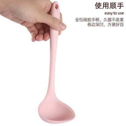 Silicone Soup Spoon Food Grade Long Handle Household Large Soup Spoon High Temperature Resistant Mini Porridge Spoon Frying Spoon Non-stick Cooking Pan Spoon