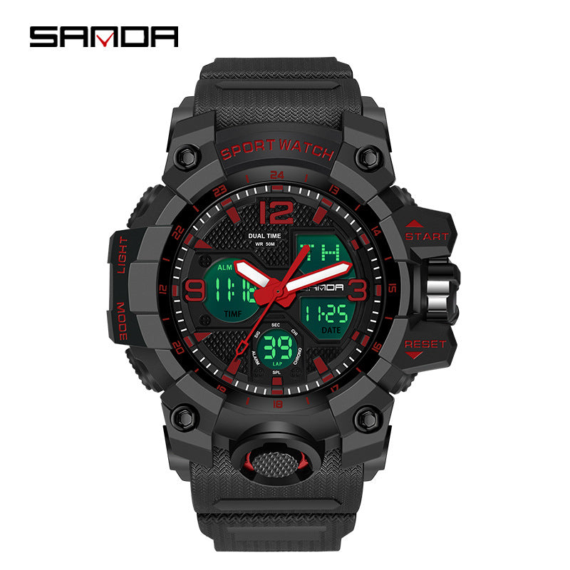 Sanda Hot-Selling Watch Korean Version Student Party Multi-Functional Waterproof Alarm Clock Electronic Watch Cool Dual Display Luminous Sports Watch by PDG ibma