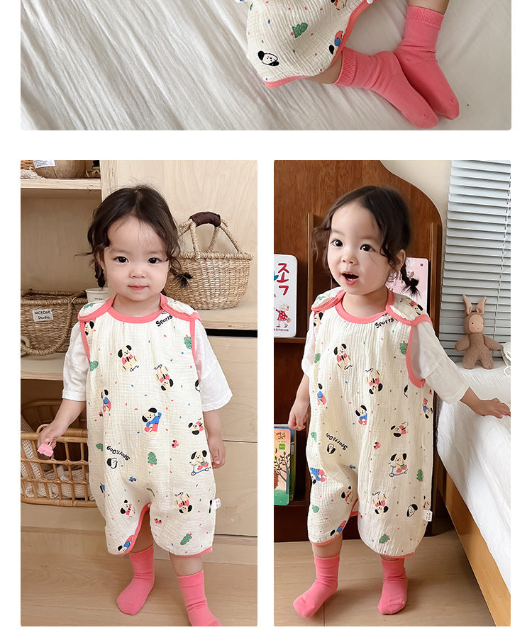 Baby Vest Sleeping Bag Summer Thin Gauze Pure Cotton Baby Kick-proof Sleeveless Children's Pajamas Air-conditioned Room Anti-cold
