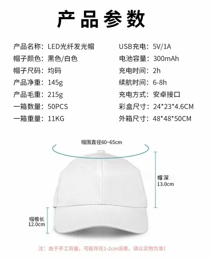 Cross-border charging LED fiber cap LED light knitted hat autumn and winter night running with light luminous hat