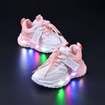 Children's Sports Light-up Gradient Shoes 2025 New Female Torre Shoes Small and Medium-sized Kids Boys and Students LED Luminous Running Shoes