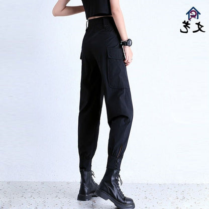Women's Fleece-Lined Thickened Winter Korean-Style Cargo Pants, Jogger Loose Slimming Ins Harem Casual Pants for Students