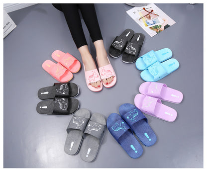 Summer Pvc Bathroom Slippers Home Cartoon Couple Slippers Indoor Cute Bath Non-Slip Sandals Women's Stall