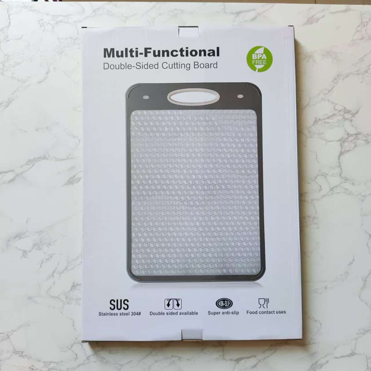 New in stock Amazon Explosions 3D Pattern Stainless Steel Cutting Board Titanium Cutting Board 304 Double-sided Cutting Board
