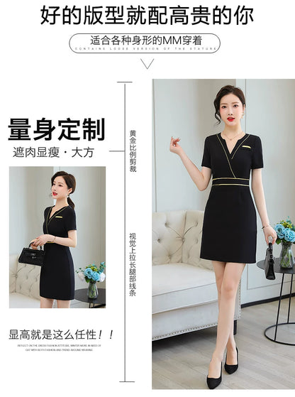 Business Wear dress 2023 Summer Women's Short-sleeved Temperament High-end Hotel Front Desk Beauty Salon Jewelry Shop Work Clothes