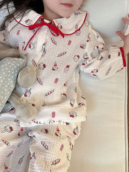 Princess Style Children's Lapel A-Class Cartoon Loungewear Set 2026 Spring New Baby Sweet and Cute Pajamas and Sleep Pants