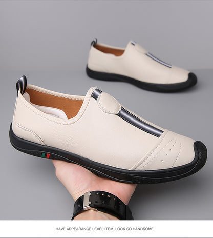 Doug Shoes Men's 2024 New Spring Lazy Slip-on Loafers Soft Bottom Driving Shoes Men's Hollow Leather Shoes