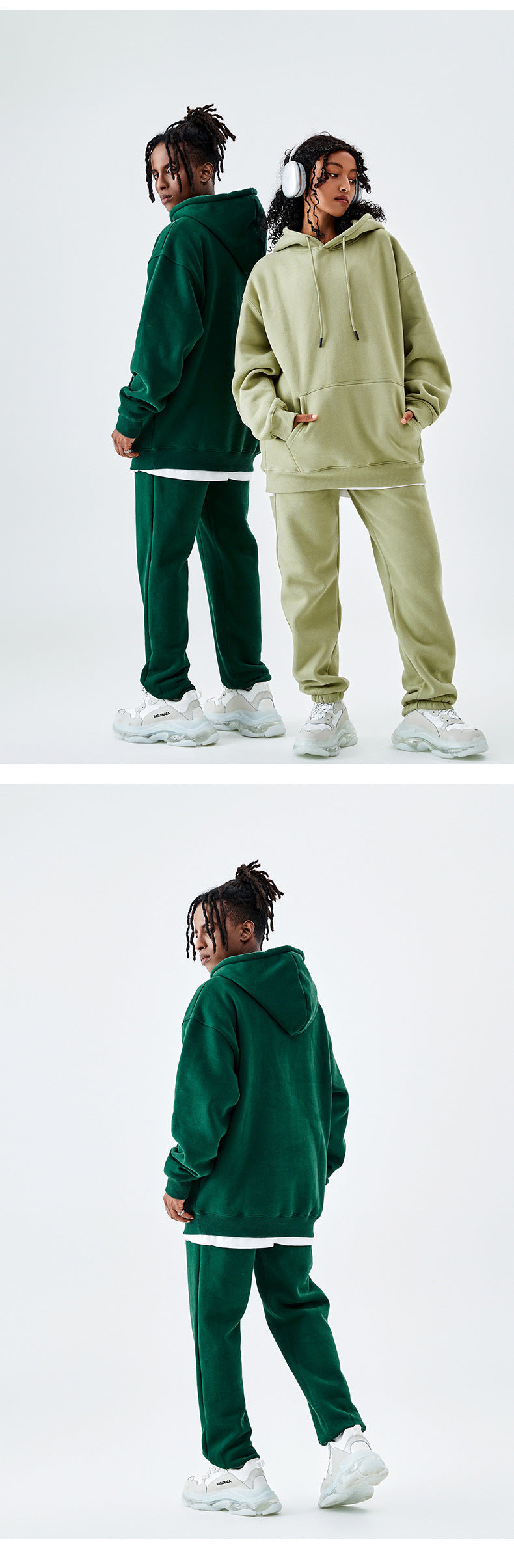 Tilani Men's Clothing European and American Trendy Brand High Quality 350g Fleece-Lined Thick Men's and Women's Hooded Sweatshirt and Sweatpants Pure Color Suit
