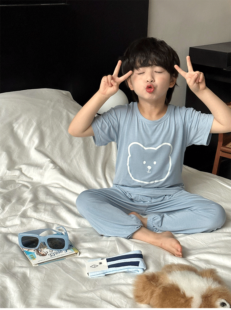 Children's Modal Pajamas Summer Thin Short-sleeved Trousers Ice Silk Middle-aged Boys and Girls Home Suit Summer