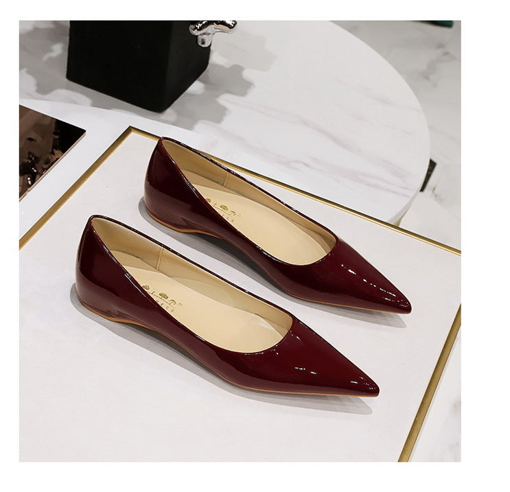 Patent Leather Women Flats Lady Sexy Evening Party Slip On Flat Shoes Women Sharp Pointed Low Heel Shoes Leisure Female Shoes