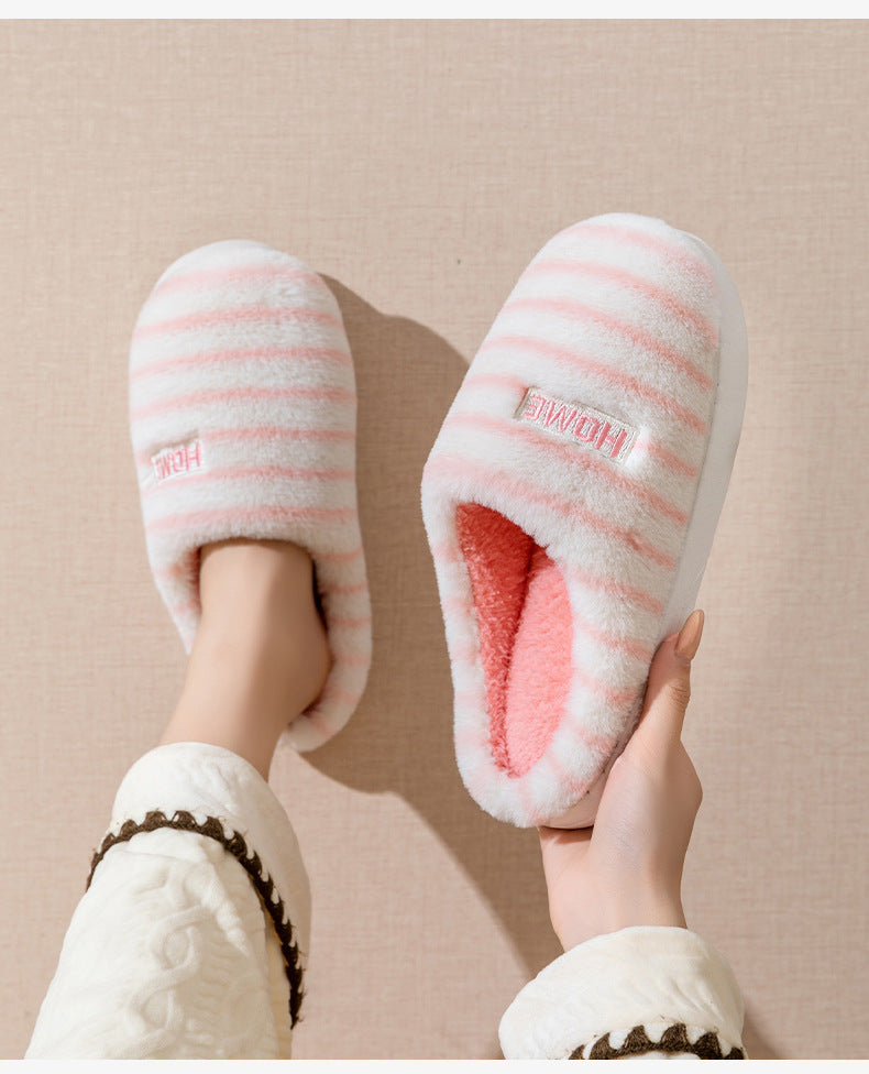 Cotton Slippers for Women in Autumn and Winter Indoor Home Non-Slip Thick-Soled Couple Style Plush Warm and Comfortable Home Cotton Slippers for Men