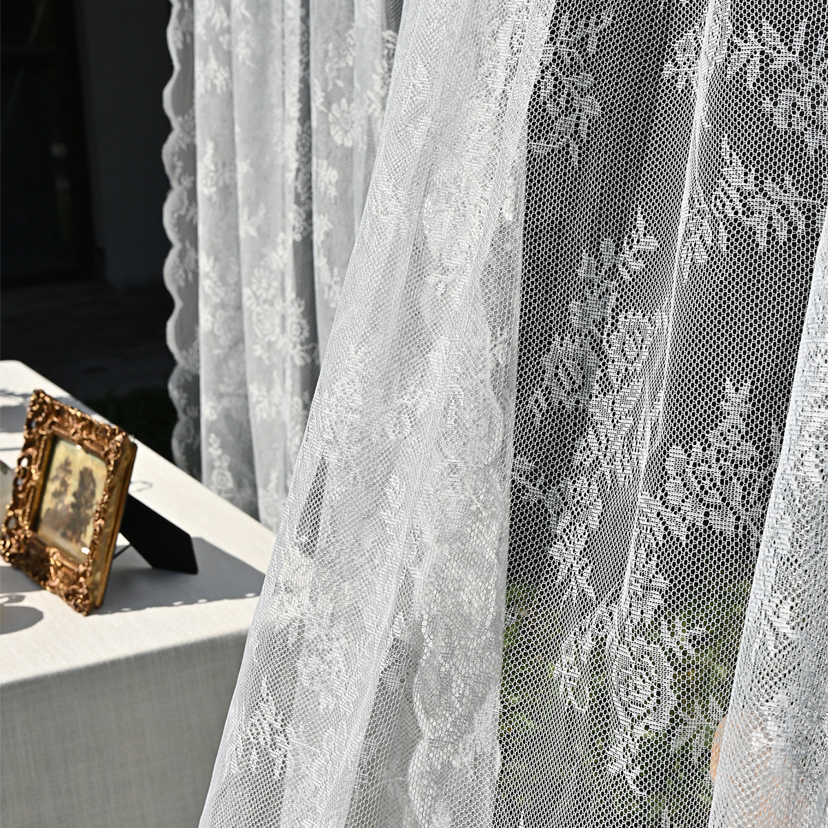 Cross-border Amazon European and American Home Lace Curtain Pastoral White German Curtain Bedroom Living Room Semi-shading Finished Curtain