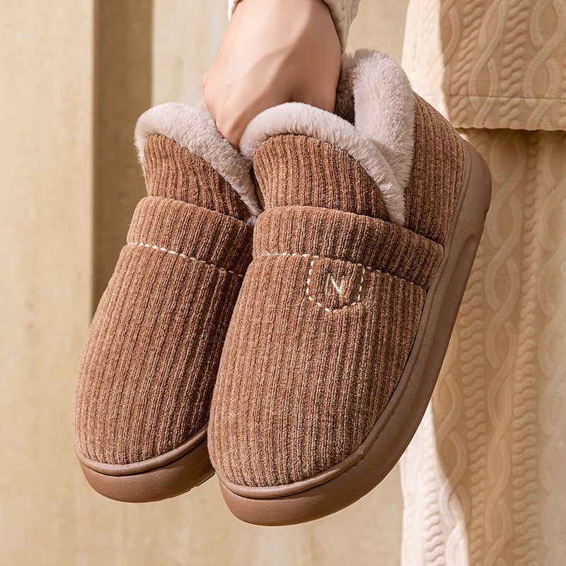 Letuo's New Winter Bag-Heeled Cotton Shoes for Women, Home Indoor and Outdoor Thick-Soled Non-Slip Soft-Soled Couple's Furry Shoes for Men