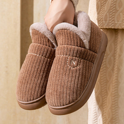 Letuo's New Winter Bag-Heeled Cotton Shoes for Women, Home Indoor and Outdoor Thick-Soled Non-Slip Soft-Soled Couple's Furry Shoes for Men