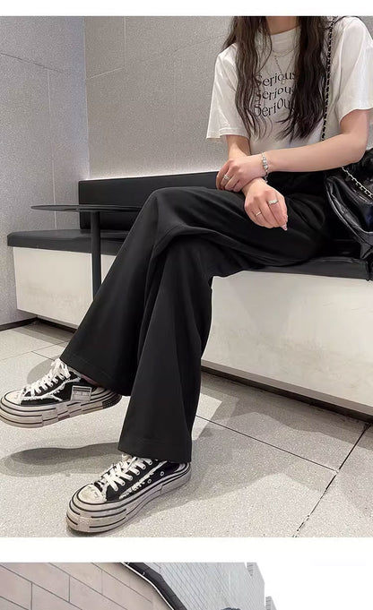 Gray Suit Pants for Women Spring and Summer New High-Waisted Double Pleated Slim Floor-Length Trousers Casual Straight Wide-Leg Pants
