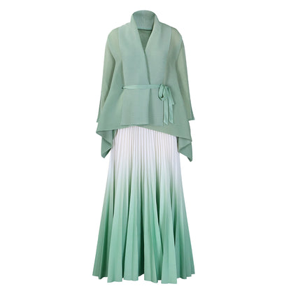 C8610 African plus size Women's Spring New Fashion Strap Bat Sleeve Top Gradient Color-changing Skirt Two-piece Set