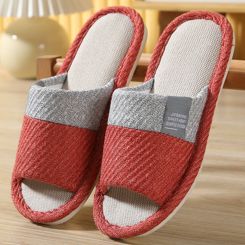 Japanese Linen Slippers for Women Spring & Fall Home Indoor Puff Cotton and Linen Silent Non-Slip Thick-Soled Bathroom Slippers for Men Wholesale