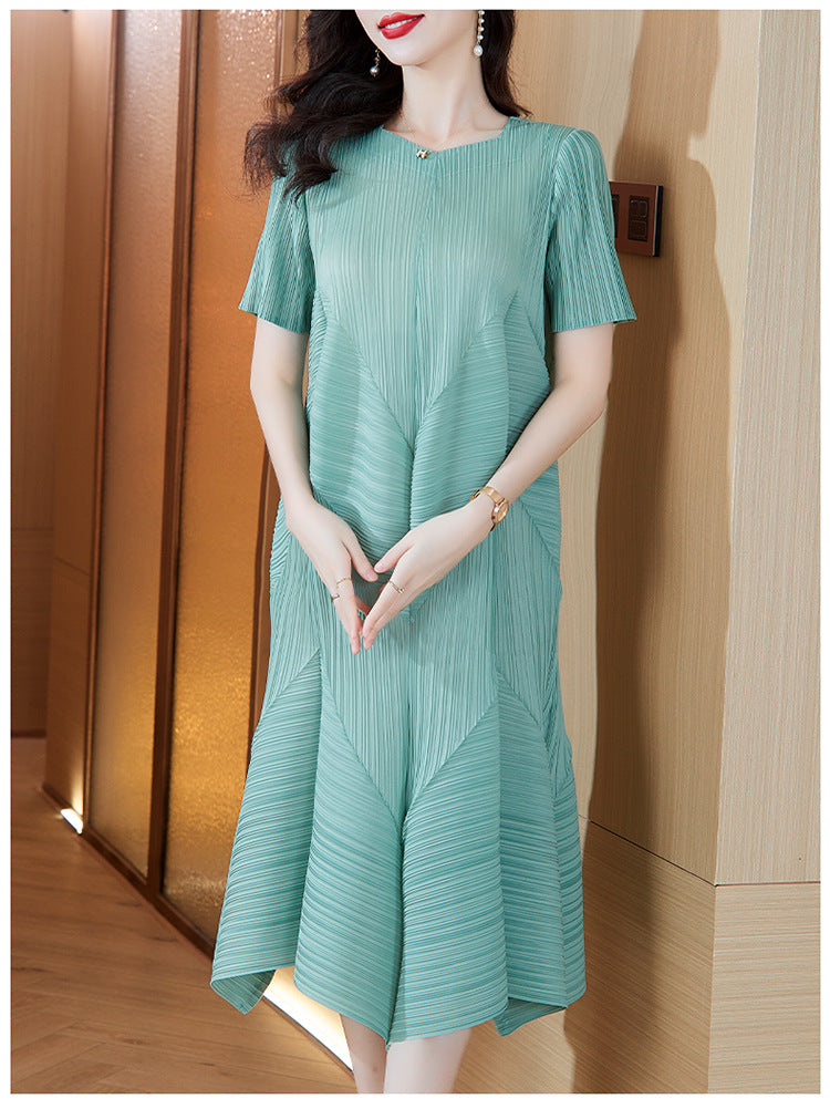 High-End Elegant Pleated Dress for Women, 2026 Summer New French Style Short-Sleeve Floral Dress
