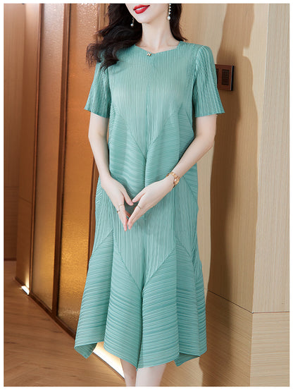 High-End Elegant Pleated Dress for Women, 2026 Summer New French Style Short-Sleeve Floral Dress
