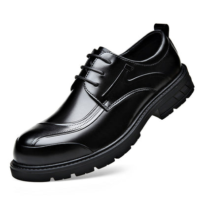 Men's Business Casual Leather Shoes with Large Toe, Thick Sole, Lace-Up, Hollow-Out Design, Fashionable British Style, Versatile Formal Men's Shoes, Breathable