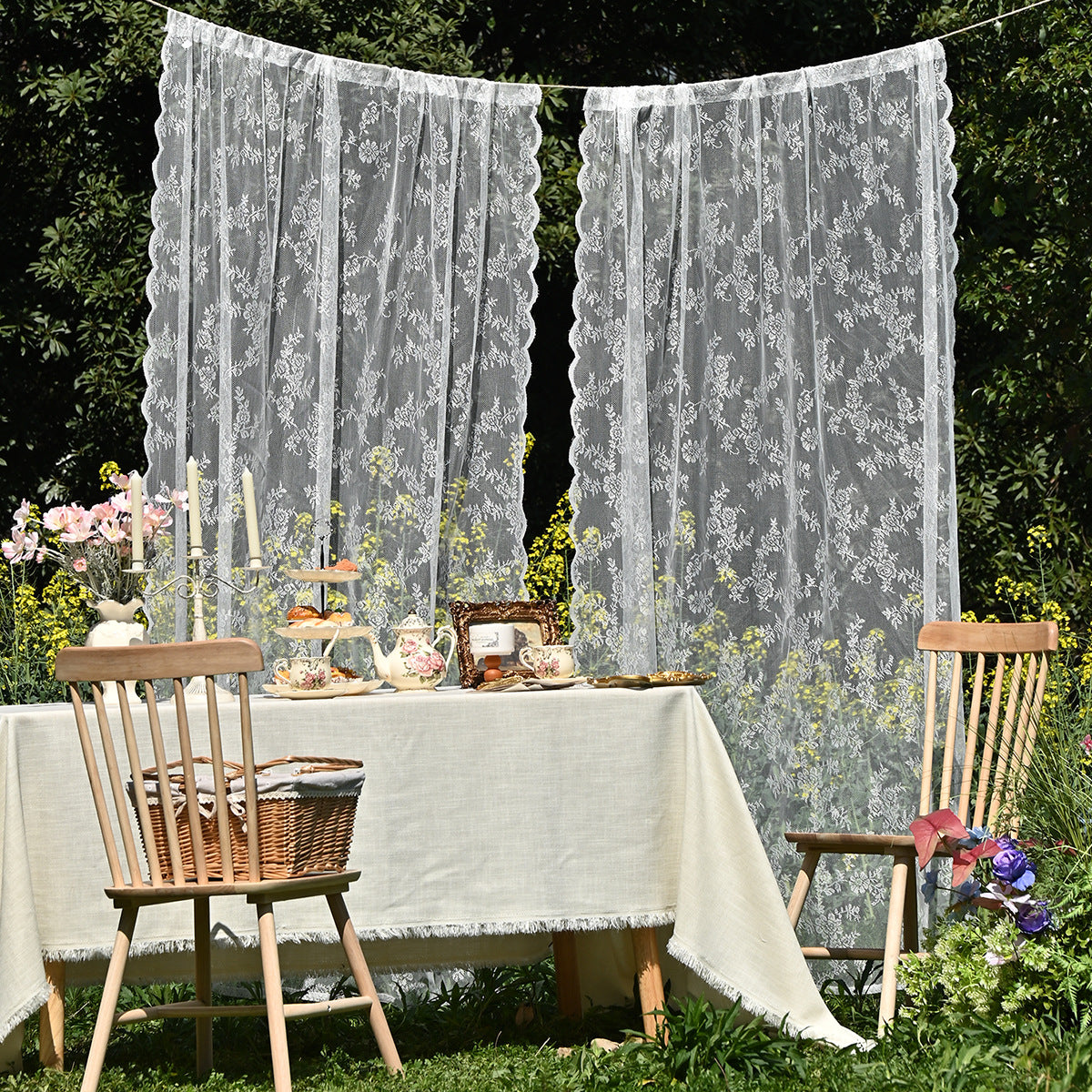 Cross-border Amazon European and American Home Lace Curtain Pastoral White German Curtain Bedroom Living Room Semi-shading Finished Curtain